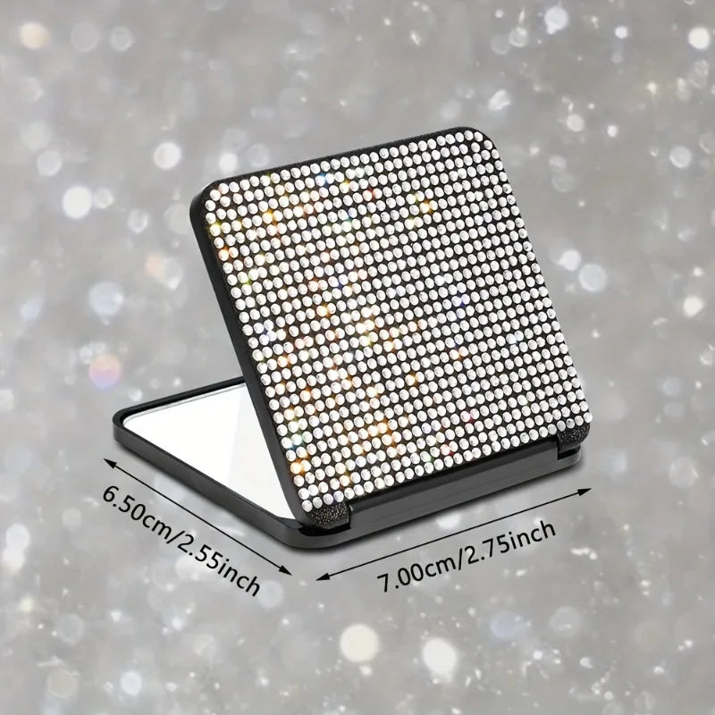 Rhinestone Folding Makeup Mirror – Dual-Sided Compact