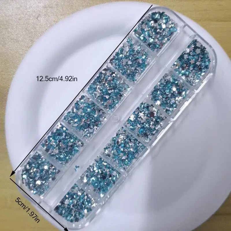 12-Grid 3D Flatback Nail Rhinestones – Crystal Diamond Nail Art
