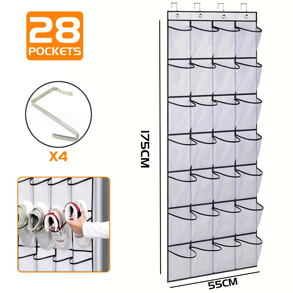 Over the Door Shoe Organizer – 35 Large Mesh Pockets Hanging Rack