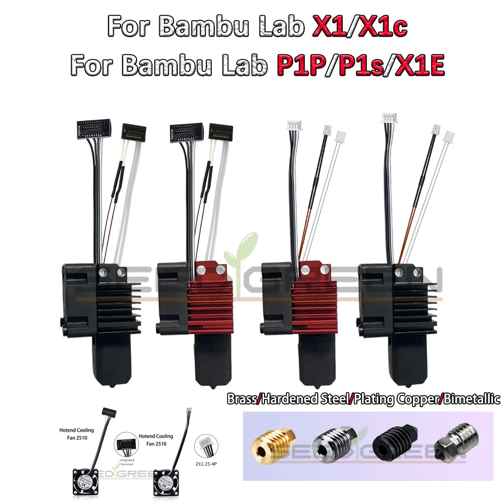 Metal Hotend & Cooling Fan for Bambu Lab P1P P1S X1 X1C X1E