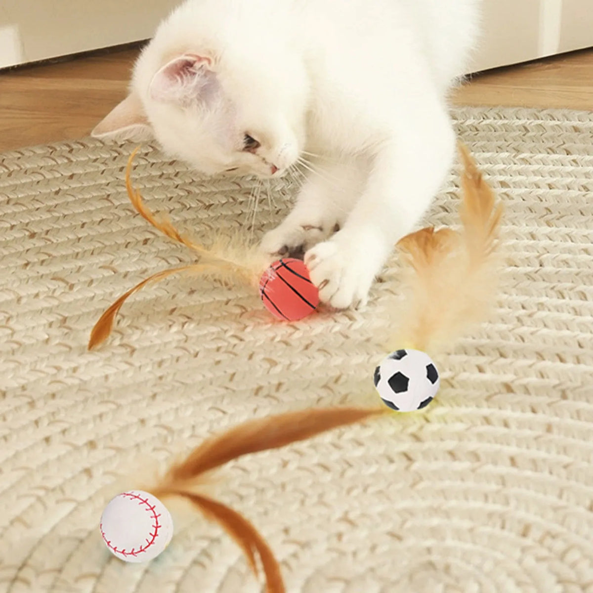 Interactive Cat Feather Ball Toys with Catnip – 3-Pack