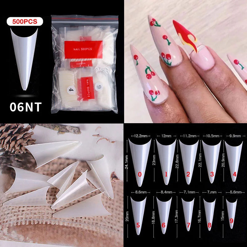 500pcs French Acrylic Nail Tips – Coffin Stiletto Full/Half Cover