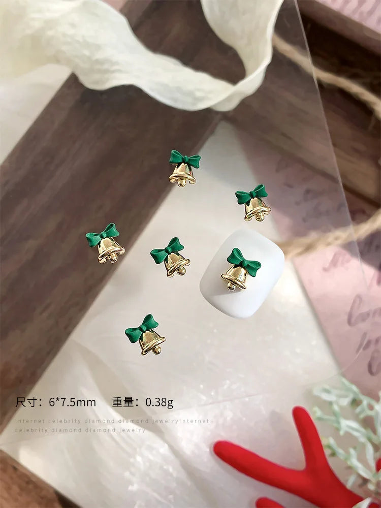 10pc 3D Christmas Bell Nail Charms – Gold & Silver Alloy DIY