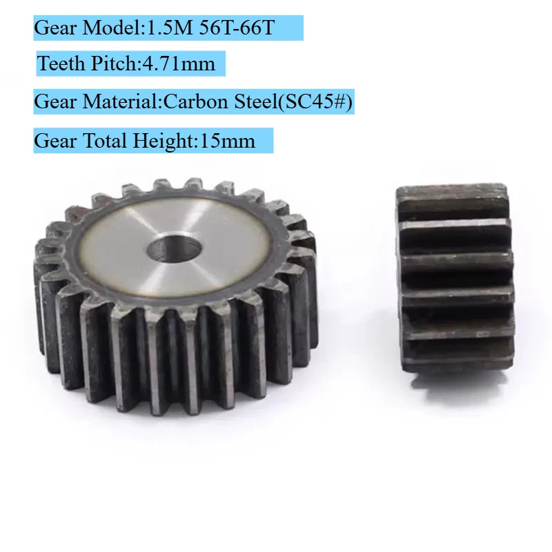 1.5M SC45 Carbon Steel Spur Gear 56T–66T High-Frequency Quenched