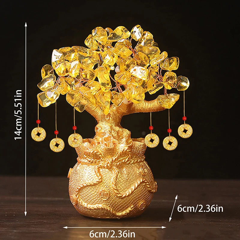 Yellow Crystal Money Tree Feng Shui Wealth Ornament