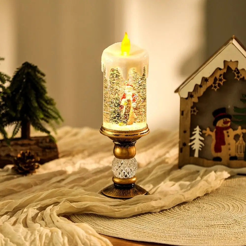 Santa Crystal Candle Light Snowflake Music Box Christmas Decor