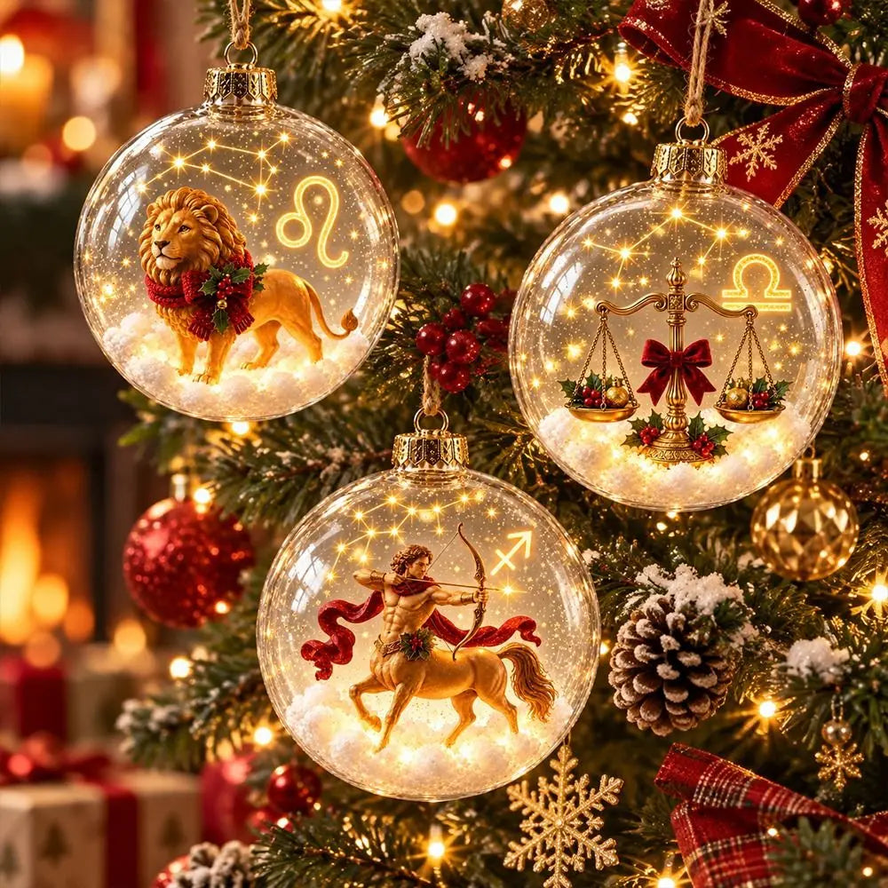 Zodiac Christmas Ball Ornament with Warm Built-In Light