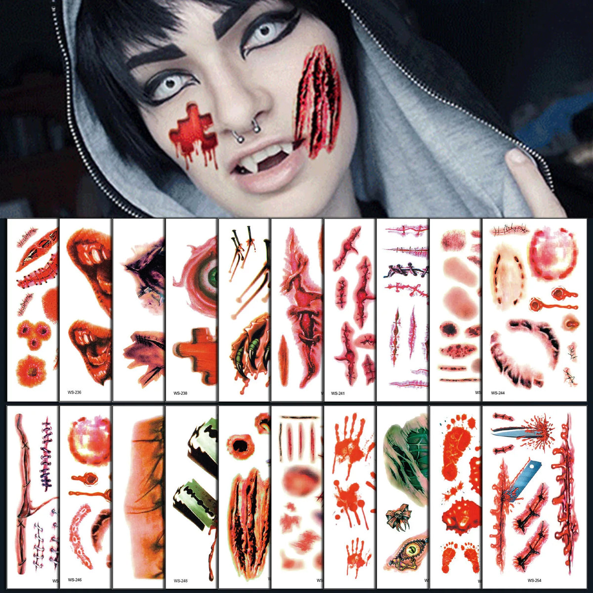 Halloween 3D Scar Temporary Tattoo Stickers – 10 Sheets