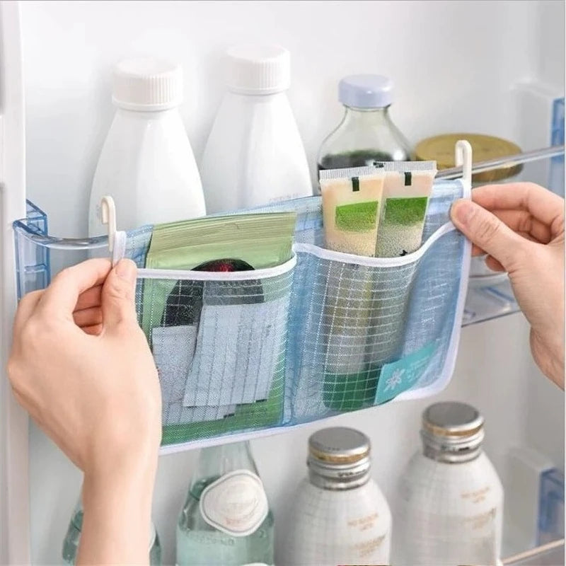 Double Compartment Fridge Hanging Mesh Organizer for Spices