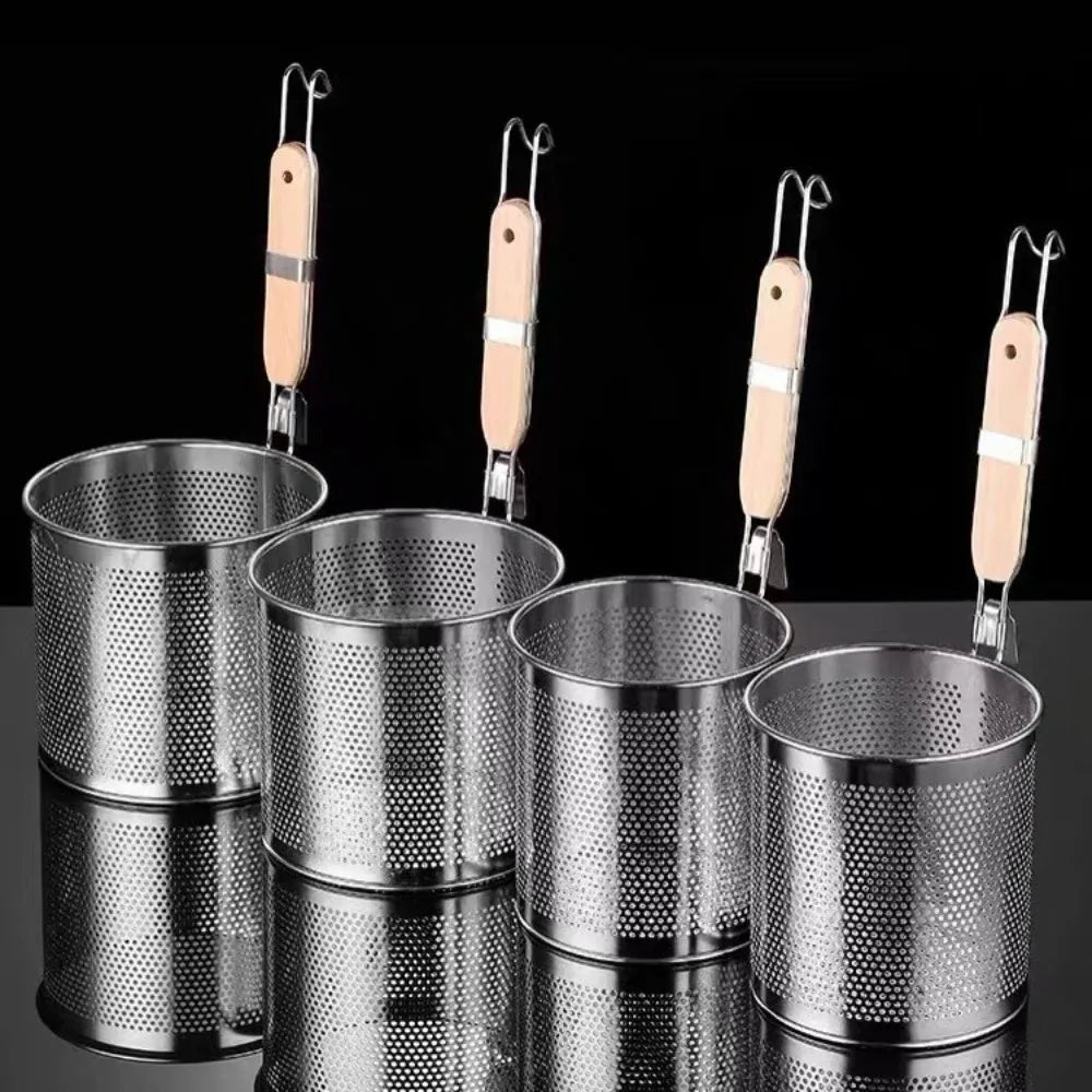 Stainless Steel Pasta Basket Strainer – Wooden Handle