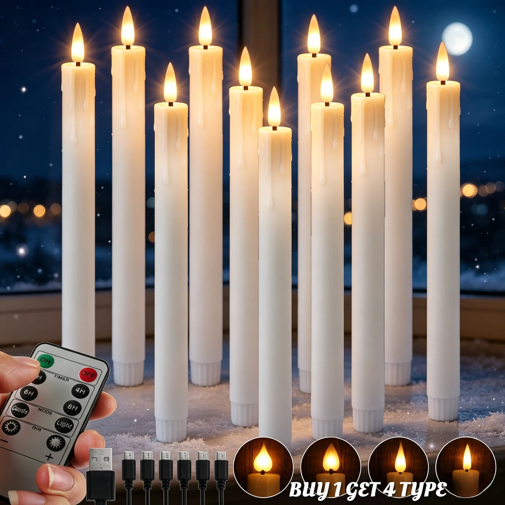 6-Pack Rechargeable Flameless Taper Candles 9.6" Remote & Timer