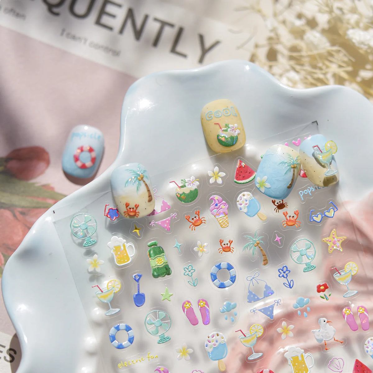 Summer Jelly Nail Stickers – Fruit, Bow & Flower Decals