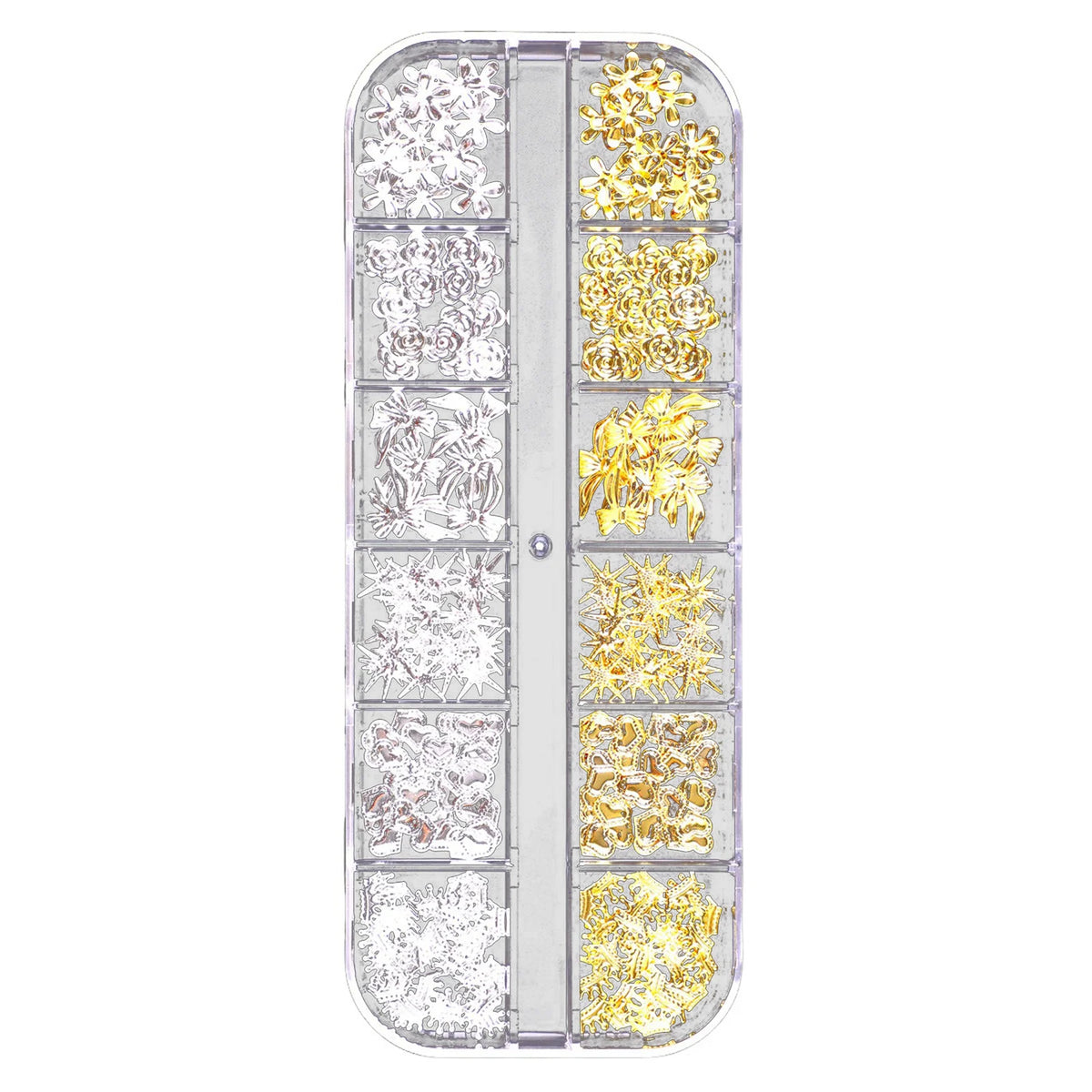 12-Grid 3D Nail Charms Gold Silver Punk Metal Art Decorations