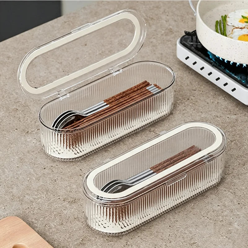 Transparent Dustproof Cutlery Storage Box with Lid