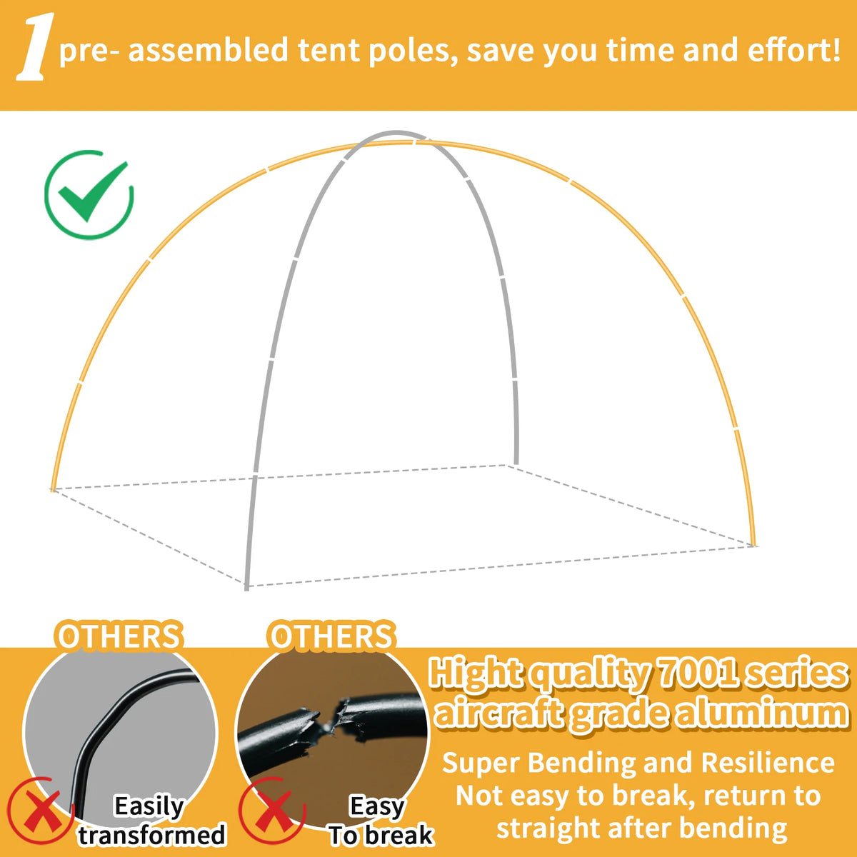 Aluminium Tent Poles Pre-Assembled Lightweight Repair Kit