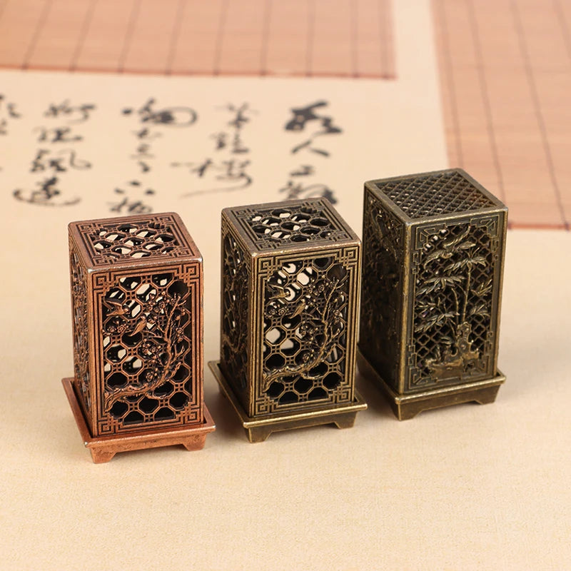 Zinc Alloy Incense Burner – Square & Cylindrical Hollow Design