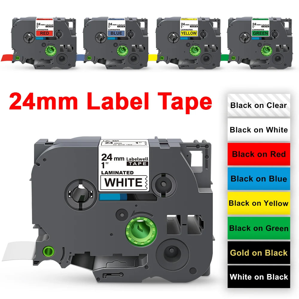 Labelwell 24mm Brother P-Touch Compatible Label Tape – 8m Roll
