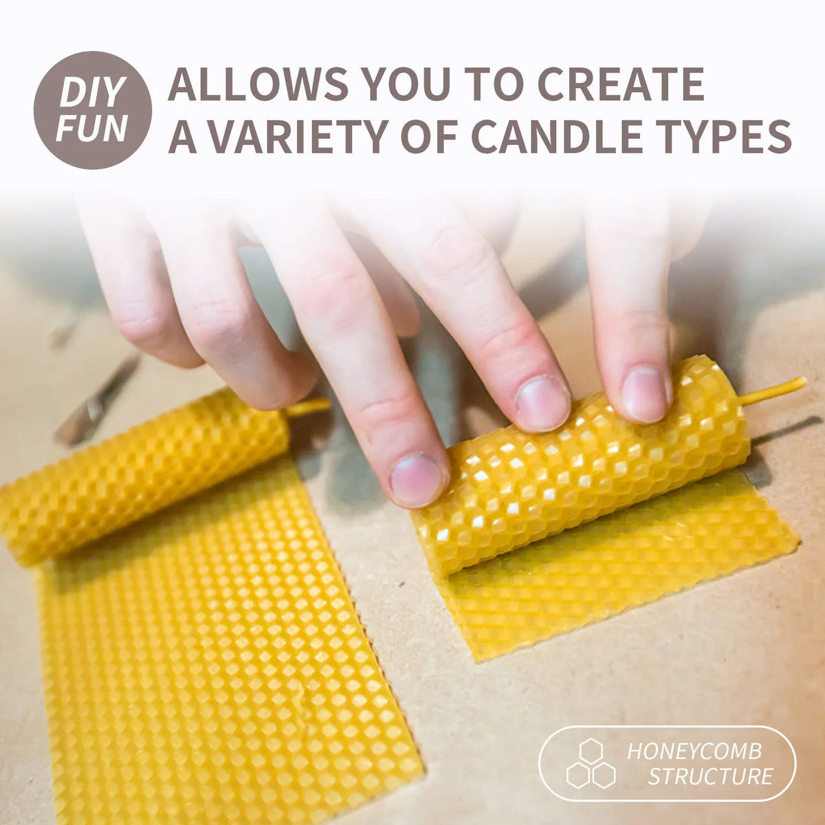 Handmade Beeswax Taper Candles – 10-Piece Honeycomb Roll Set