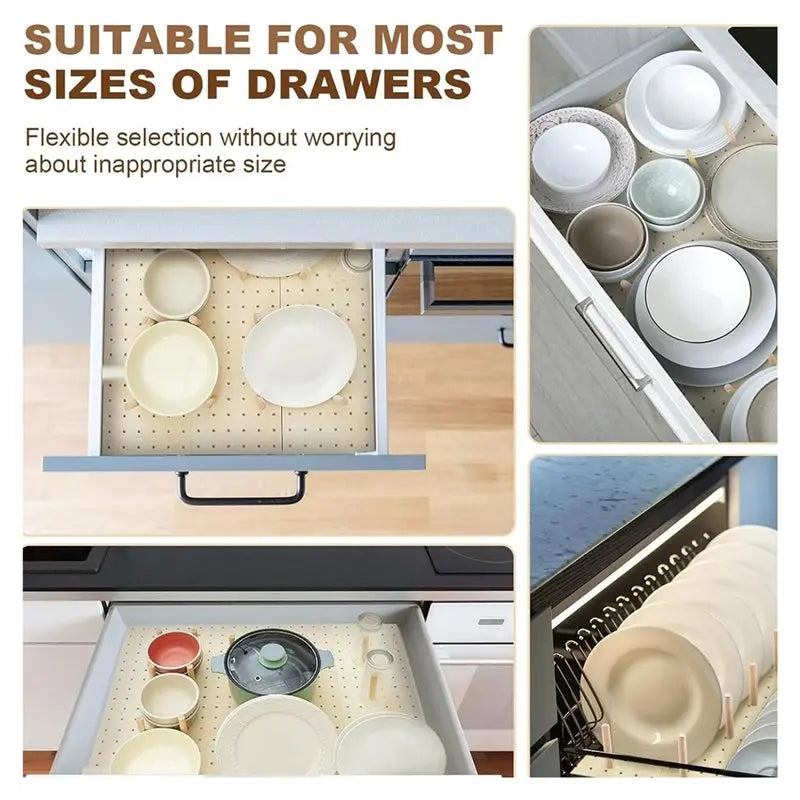 Bamboo Pegboard Drawer Organizer – Dish & Plate Storage
