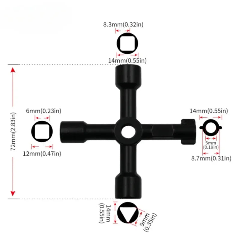 4-in-1 Utility Wrench – Square Triangle Cross Key Tool