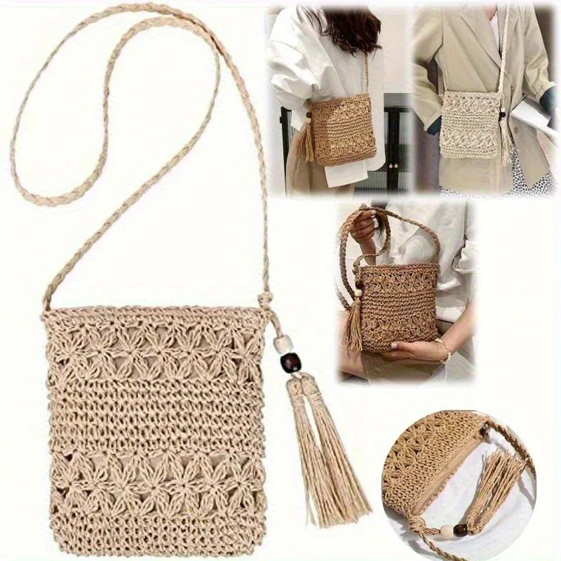 Women's Woven Straw Shoulder Bag | Casual Summer Beach Tote