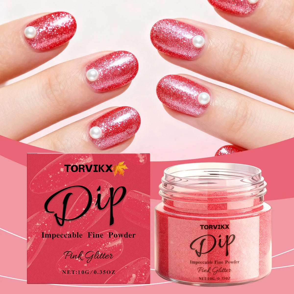 Red Glitter Dip Powder – Shimmer Nail Art, No UV Light Needed