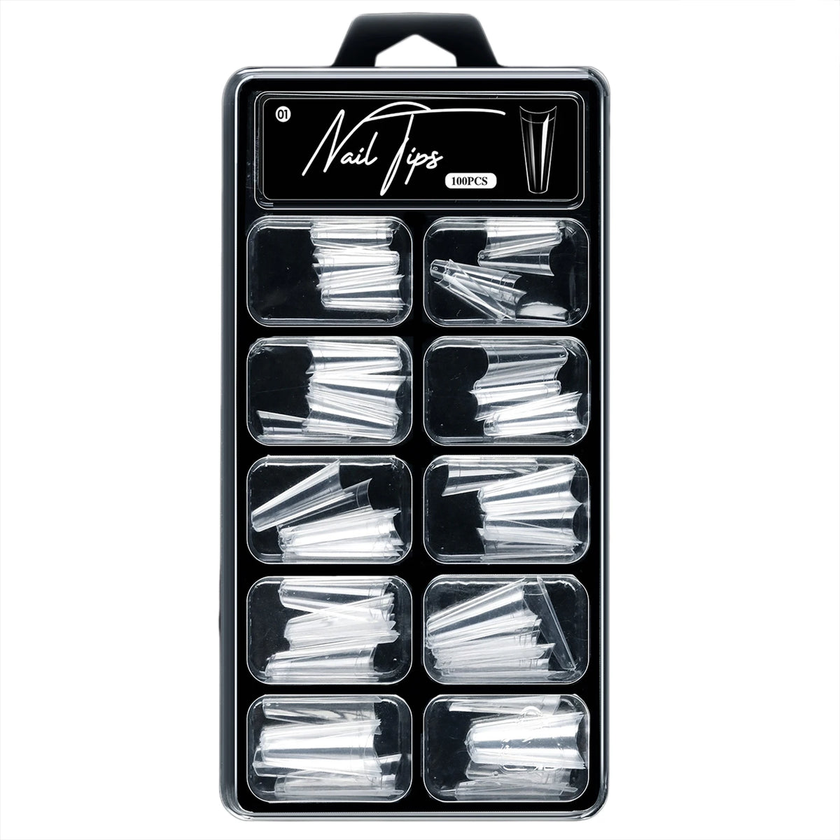 100pcs Clear Coffin Fake Nails Pre-Etched Full Cover Tips