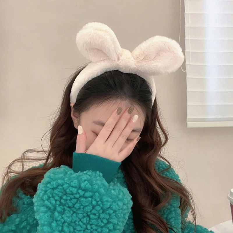 Rabbit Ear Plush Headband for Women – Cute Hair Hoop