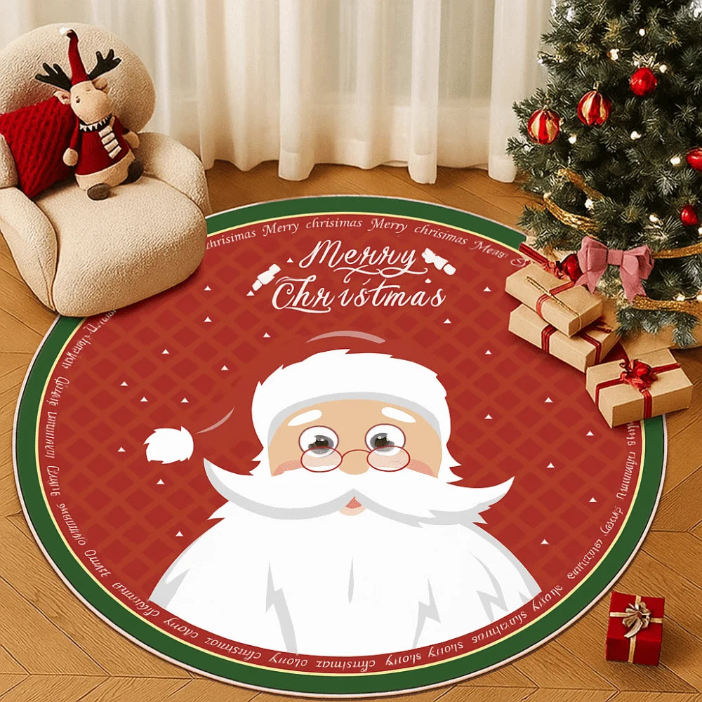 Santa Claus Round Christmas Rug Anti-Slip Washable 60/80cm