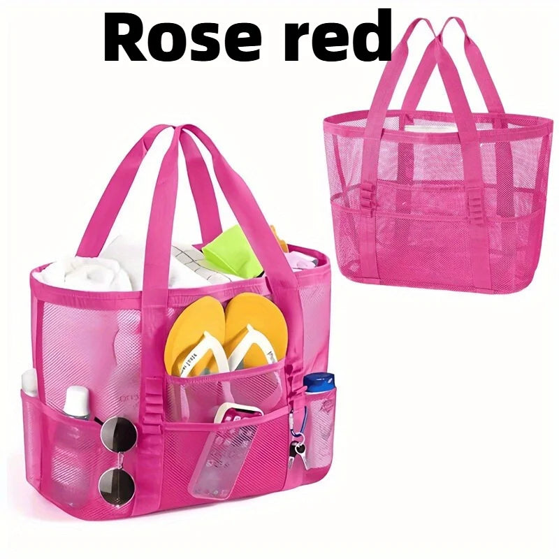 Sandproof Mesh Beach Tote Bag – Large, Multi-Pocket & Portable