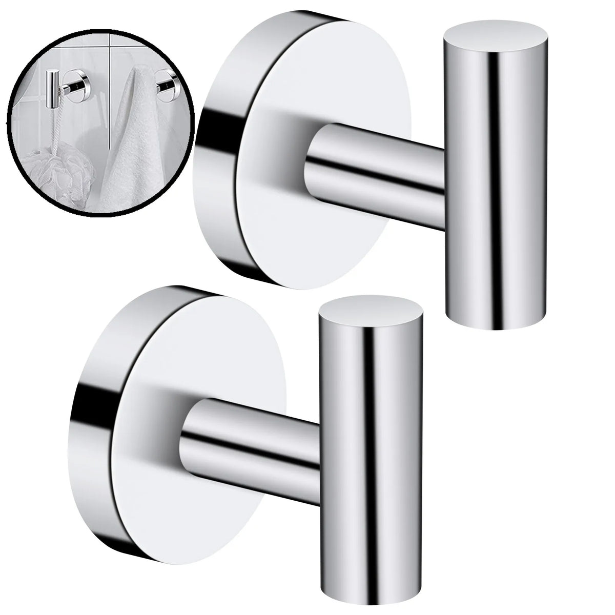 2-Pack Polished Stainless Steel Wall Hooks – Towel & Robe Hanger