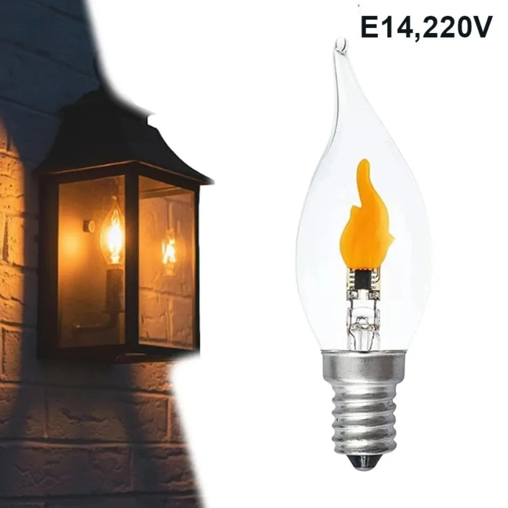 Glass LED Flame Light Bulb E12 E14 E27 Flickering Candle Lamp