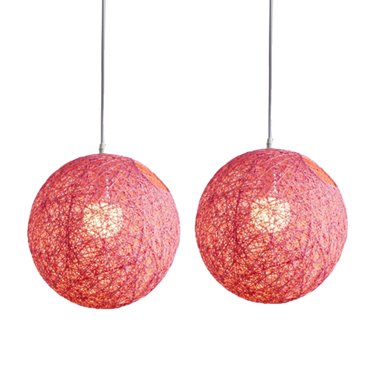 Pink Bamboo Rattan Hemp Ball Chandelier Lampshade – 2 Pack