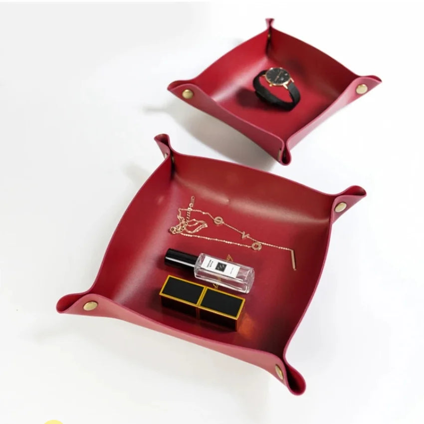 Nordic Leather Folding Storage Tray – Desk & Jewelry Organizer
