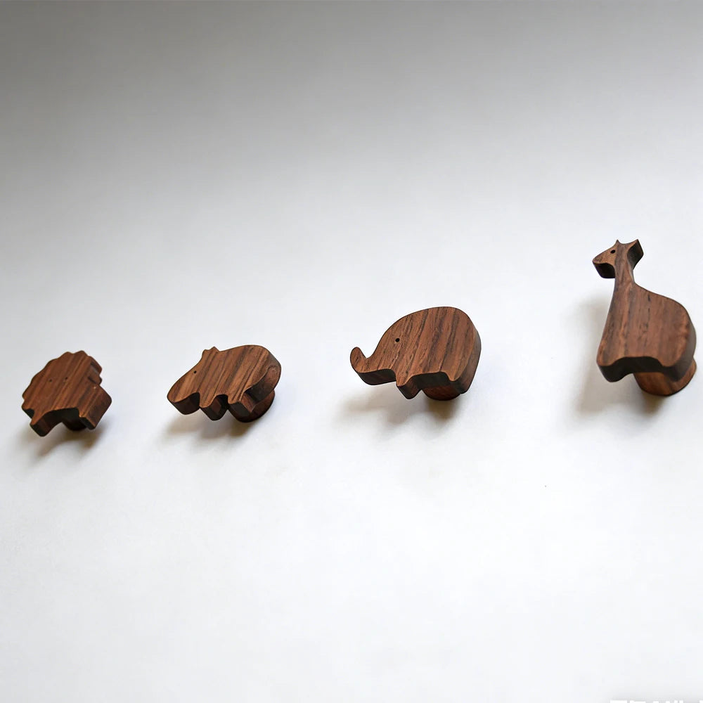 Walnut Wood Animal Wall Hooks – Kids Room Coat & Key Hanger