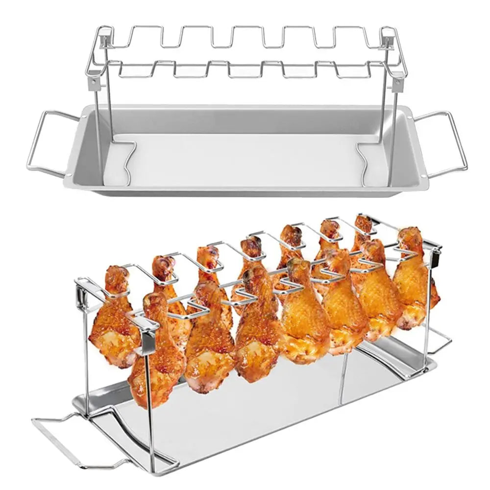 Stainless Steel Foldable Chicken Leg BBQ Grill Roasting Rack