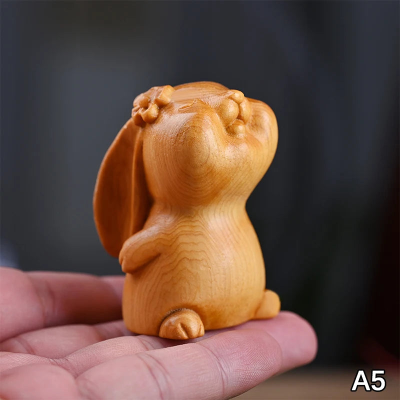 Wood Carved Easter Bunny Figurine – Cute Rabbit Ornament Gift