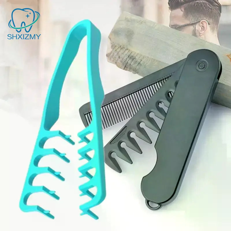 2-Pc Wide-Tooth Texture & Folding Hair Comb Set for Men