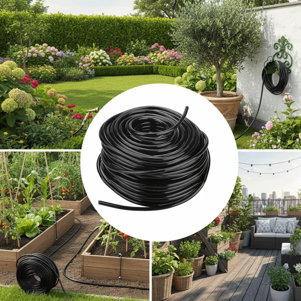 1/4 Inch Flexible PVC Drip Irrigation Hose – Black Garden Tubing