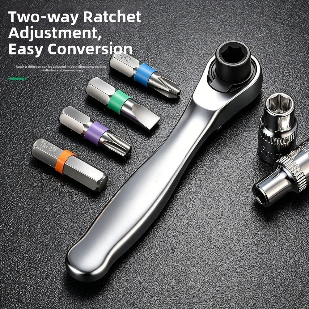 1/4" Drive Mini Ratchet Wrench 72-Tooth Quick Release Bit Driver