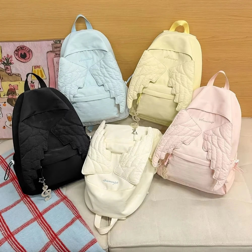 Angel Wing Y2K Nylon Backpack – Embroidered Women's Daypack