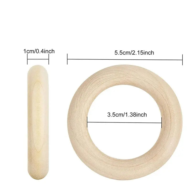 200PCS 55mm Natural Wood Rings for DIY Crafts & Jewelry Making