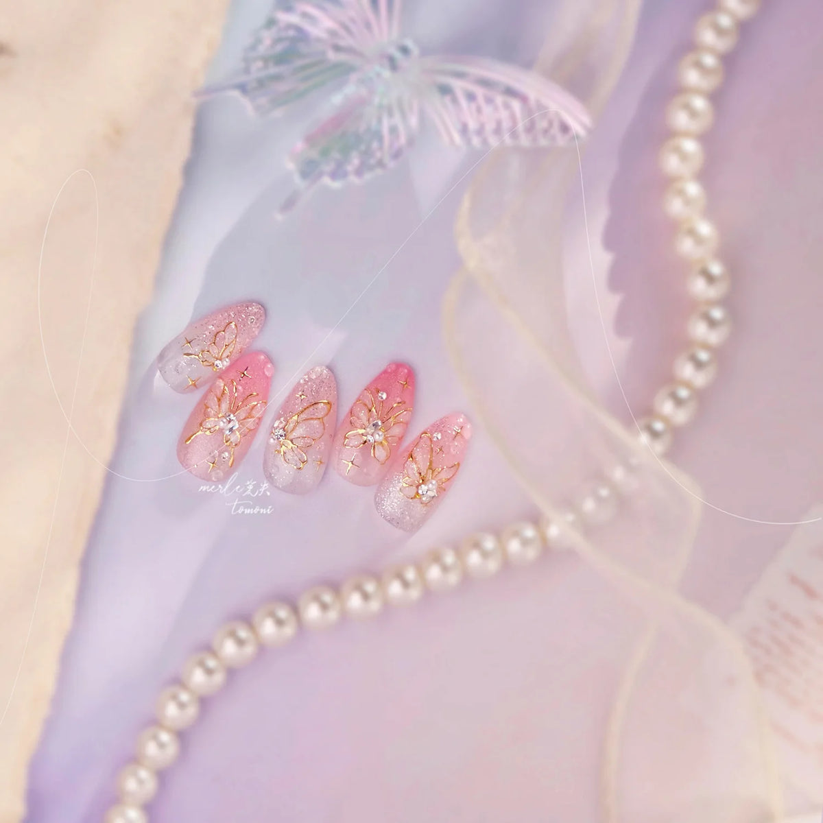 5D Jelly Nail Stickers – Gold Butterfly 3D Manicure Decals