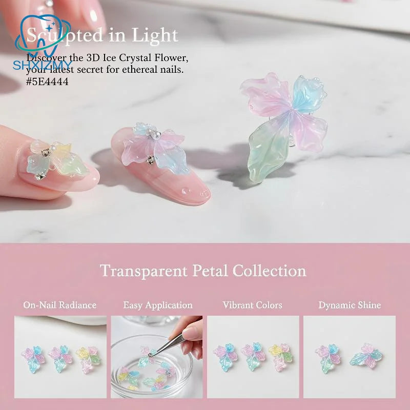 20Pcs 3D Ice Crystal Flower Nail Charms DIY Nail Art Decor