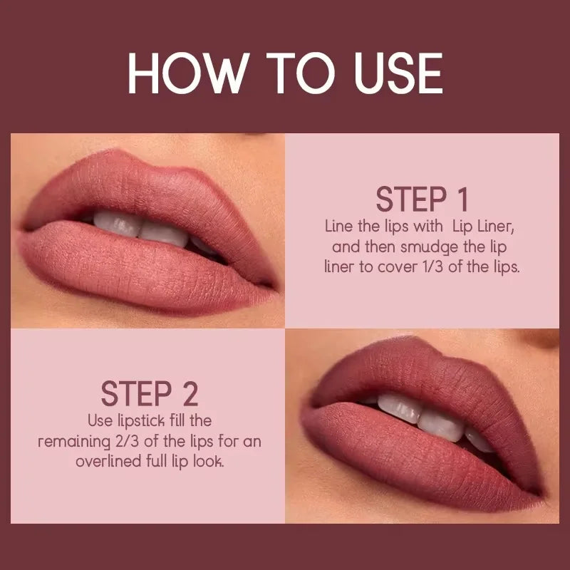 OREADEX Matte Lip Liner & Lipstick Set – High Pigment, Waterproof