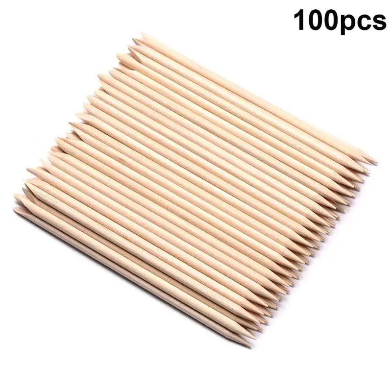 50/100Pcs Dual-Tip Orangewood Cuticle Pusher Sticks for Nails