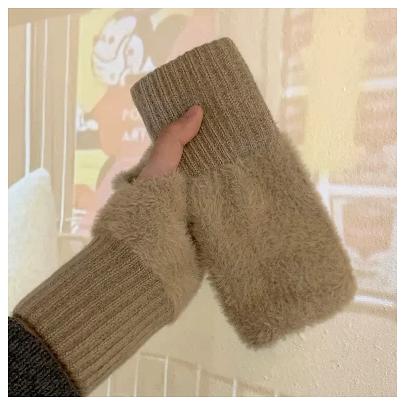 Women's Soft Plush Fingerless Gloves – Faux Mink Fur Warmth