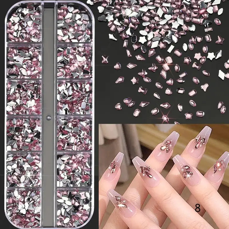 12-Grid 3D Flatback Nail Rhinestones – Crystal Diamond Nail Art