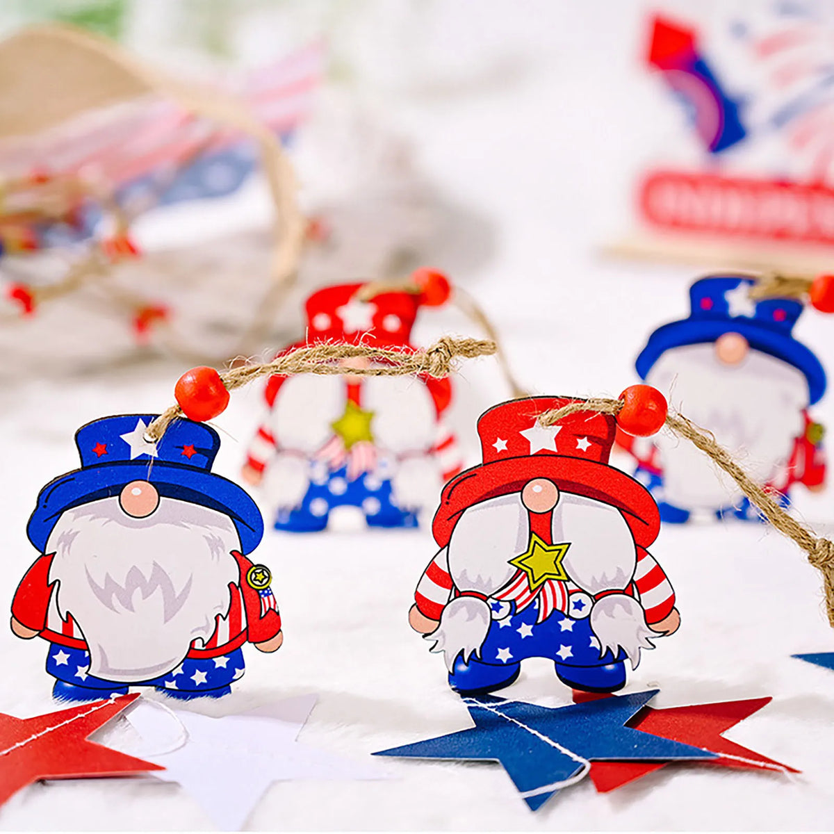 Patriotic Gnome Wood Ornament – 4th of July Hanging Decor