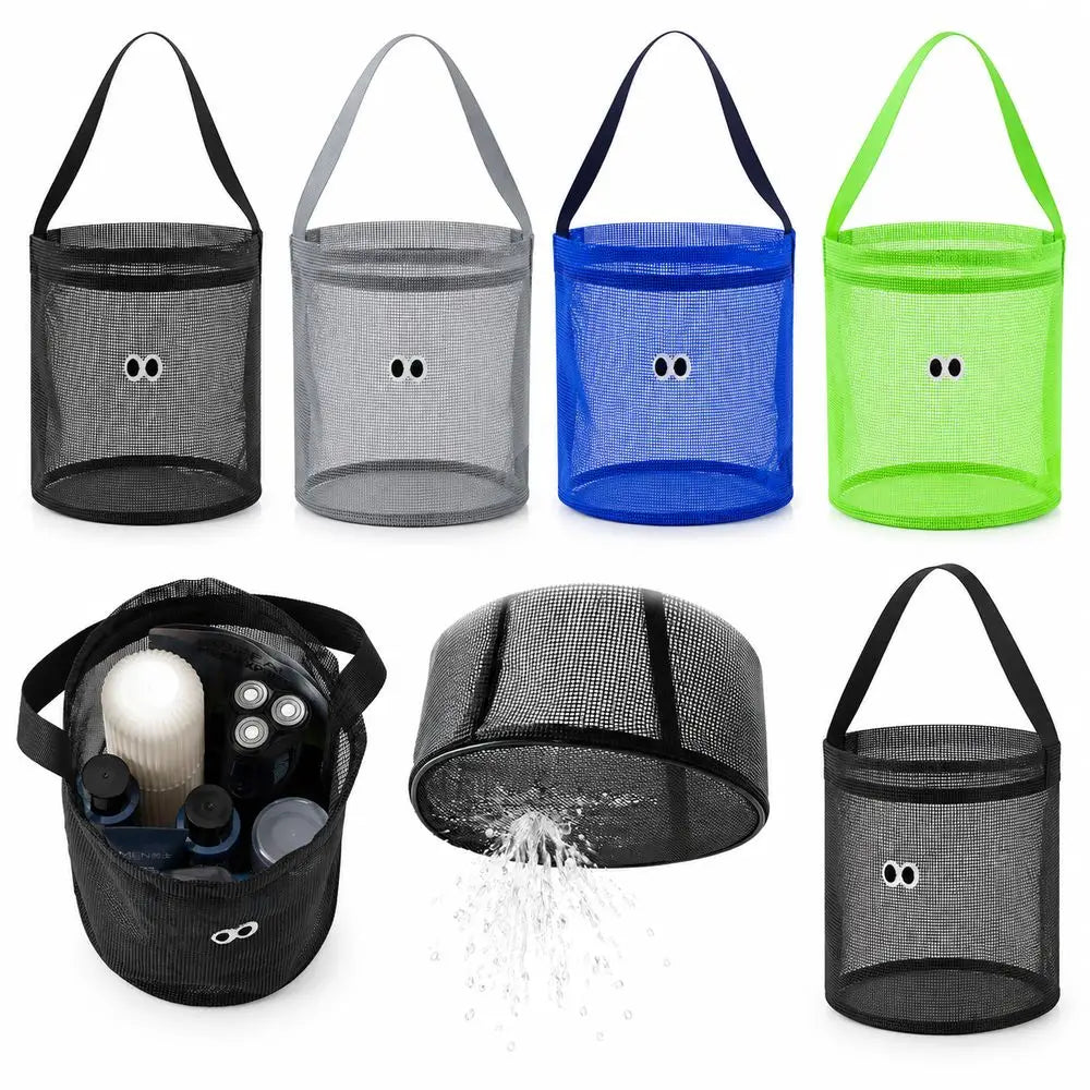 Foldable Mesh Beach Bucket Bag – Shell Collecting Tote with Strap